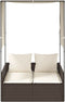 vidaXL - Ligbed - tweepersoons - met - dak - en - gordijn - poly - rattan - bruin