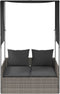 vidaXL - Ligbed - tweepersoons - met - dak - en - gordijn - poly - rattan - grijs
