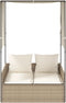 vidaXL - Ligbed - tweepersoons - met - dak - en - gordijn - poly - rattan - beige