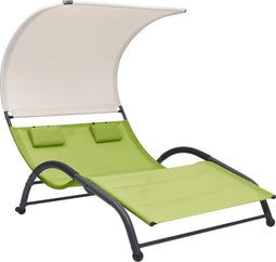 vidaXL - Ligbed - tweepersoons - met - luifel - textileen - groen