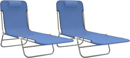 vidaXL - Ligbedden - 2 - st - inklapbaar - textileen - en - staal - blauw