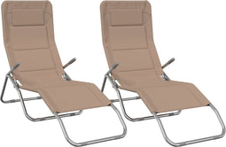 vidaXL - Ligbedden - 2 - st - inklapbaar - textileen - en - gepoedercoat - staal - taupe