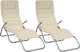 vidaXL - Ligbedden - 2 - st - inklapbaar - textileen - en - gepoedercoat - staal - crème