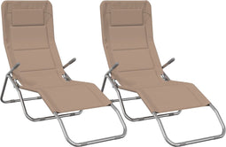 vidaXL - Ligbedden - 2 - st - inklapbaar - textileen - en - gepoedercoat - staal - taupe