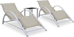 vidaXL - Ligbedden - 2 - st - met - tafel - aluminium - crèmekleurig