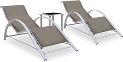 vidaXL - Ligbedden - 2 - st - met - tafel - aluminium - taupekleurig