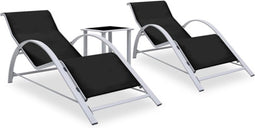 vidaXL - Ligbedden - 2 - st - met - tafel - aluminium - zwart
