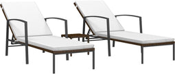 vidaXL - Ligbedden - 2 - st - met - tafel - poly - rattan - bruin