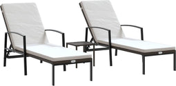 vidaXL - Ligbedden - 2 - st - met - tafel - poly - rattan - bruin