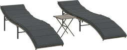 vidaXL - Ligbedden - 2 - st - met - tafel - poly - rattan - grijs