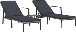 vidaXL - Ligbedden - 2 - st - met - tafel - poly - rattan - grijs