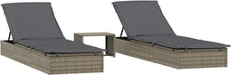 vidaXL - Ligbedden - 2 - st - met - tafel - poly - rattan - grijs