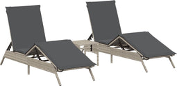 vidaXL - Ligbedden - 2 - st - met - tafel - poly - rattan - lichtgrijs