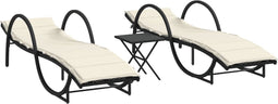 vidaXL - Ligbedden - 2 - st - met - tafel - poly - rattan - zwart