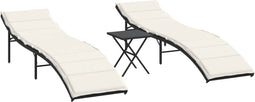 vidaXL - Ligbedden - 2 - st - met - tafel - poly - rattan - zwart