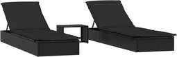 vidaXL - Ligbedden - 2 - st - met - tafel - poly - rattan - zwart