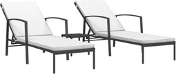 vidaXL - Ligbedden - 2 - st - met - tafel - poly - rattan - zwart