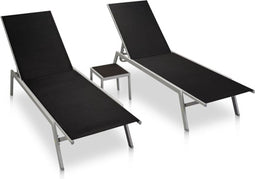 vidaXL - Ligbedden - 2 - st - met - tafel - staal - en - textileen - zwart