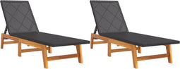 vidaXL - Ligbedden - 2 - st - poly - rattan - en - massief - acaciahout - zwart - en - bruin
