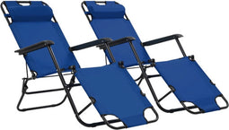 vidaXL - Ligbedden - inklapbaar - 2 - st - met - voetensteun - staal - blauw