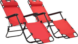vidaXL - Ligbedden - inklapbaar - 2 - st - met - voetensteun - staal - rood
