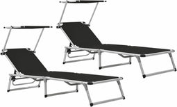 vidaXL - Ligbedden - inklapbaar - met - dak - 2 - st - aluminium - en - textileen - zwart