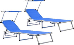 vidaXL - Ligbedden - inklapbaar - met - dak - 2 - st - aluminium - en - textileen - blauw