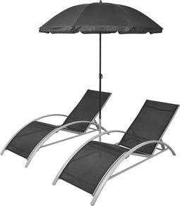 vidaXL - Ligbedden - met - parasol - aluminium - zwart