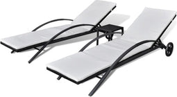 vidaXL - Ligbedden - met - tafel - poly - rattan - zwart