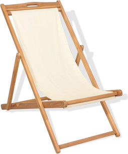 vidaXL - Ligstoel - 56x105x96 - cm - teakhout - crème