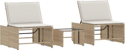 vidaXL - Ligstoelen - 2 - st - met - tafel - poly - rattan - beige