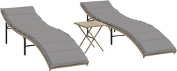 vidaXL - Ligstoelen - 2 - st - met - tafel - poly - rattan - beige