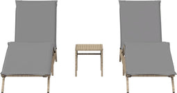 vidaXL - Ligstoelen - 2 - st - met - tafel - poly - rattan - beige