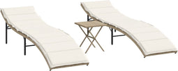 vidaXL - Ligstoelen - 2 - st - met - tafel - poly - rattan - beige