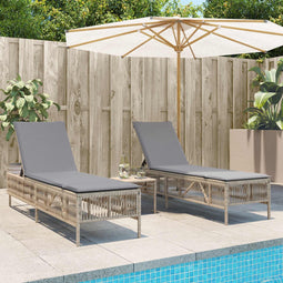 vidaXL - Ligstoelen - 2 - st - met - tafel - poly - rattan - beige