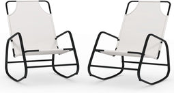 vidaXL - Ligstoelen - 2 - st - schommelend - staal - en - textileen - crèmekleurig
