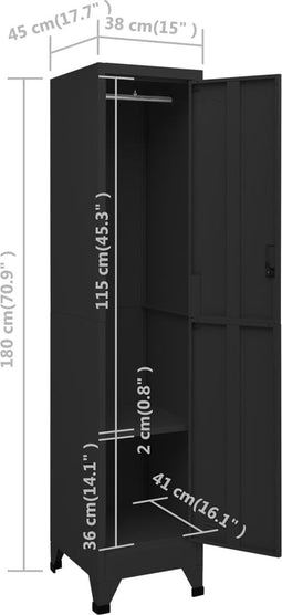 vidaXL - Lockerkast - 38x45x180 - cm - staal - zwart