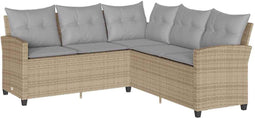 vidaXL - Loungebank - met - kussens - L-vormig - poly - rattan - beige