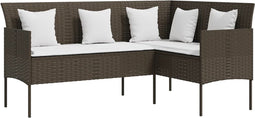 vidaXL - Loungebank - met - kussens - L-vormig - poly - rattan - bruin