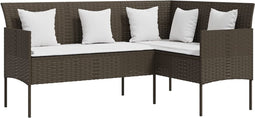 vidaXL - Loungebank - met - kussens - L-vormig - poly - rattan - bruin
