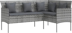 vidaXL - Loungebank - met - kussens - L-vormig - poly - rattan - grijs