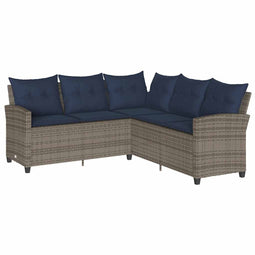 vidaXL - Loungebank - met - kussens - L-vormig - poly - rattan - grijs