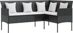 vidaXL - Loungebank - met - kussens - L-vormig - poly - rattan - zwart