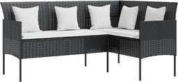 vidaXL - Loungebank - met - kussens - L-vormig - poly - rattan - zwart