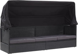 vidaXL - Loungebank - met - luifel - poly - rattan - zwart
