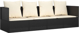 vidaXL - Loungebed - met - kussens - poly - rattan - zwart