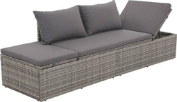 vidaXL - Loungebed - met - ligkussen - en - kussens - poly - rattan - grijs