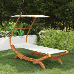 vidaXL - Loungebed - met - luifel - 100x190x134 - cm - massief - gebogen - hout - crème