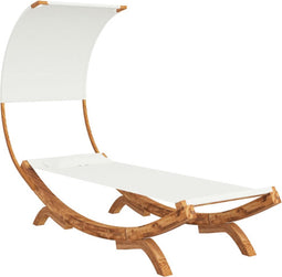 vidaXL - Loungebed - met - luifel - 100x200x126 - cm - massief - gebogen - hout - crème