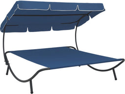 vidaXL - Loungebed - met - luifel - blauw
